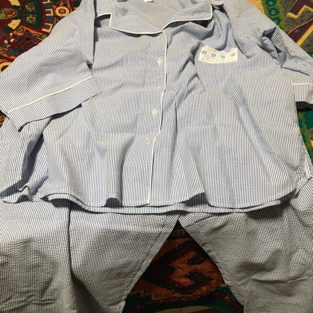 EUC Miss Elaine blue white pinstripes pjs Size 3x